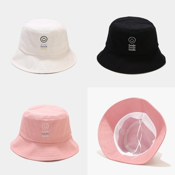 NEW Smiley Face Smile Embroidered 100% Cotton Fisherman Sun Beach Y2K Bucket Hat - Picture 9 of 13